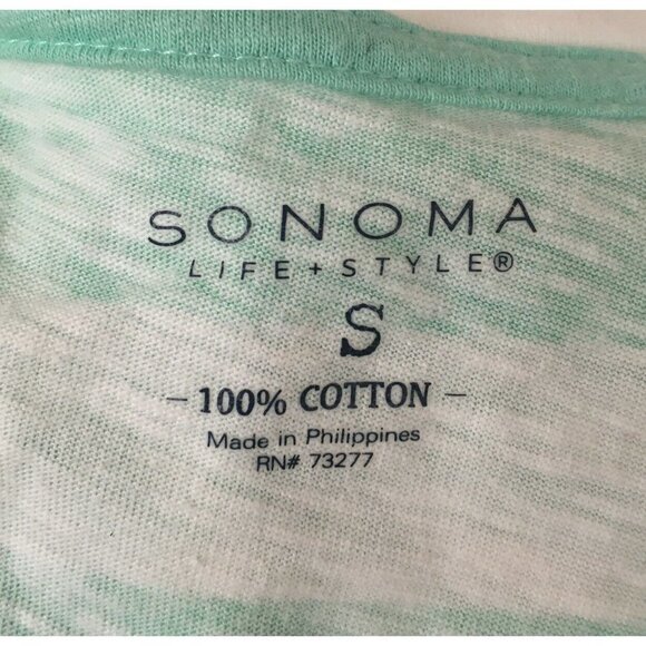 Sonoma Women's Long Sleeve Striped White and Green Blouse Size Small - Picture 5 of 5